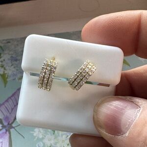 Triple-Row Gold Crystal Hoop Earrings